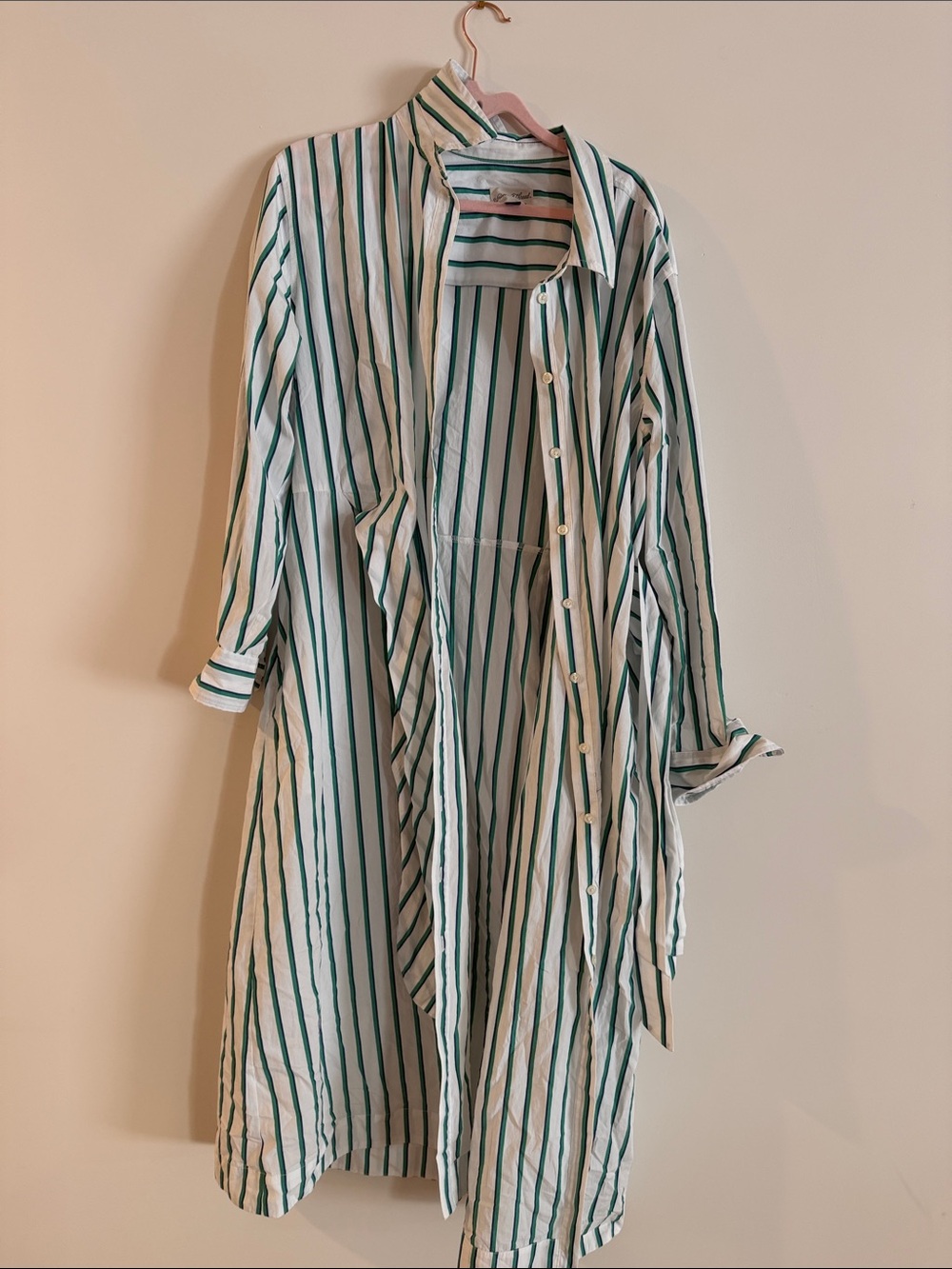 Universal Thread Green and White Striped Button-Front Shirt Dress